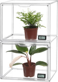 HBlife Mini Greenhouse for Indoor, Clear Stackable Green House with Magnetic Waterproof Door for Small Plants Nursery Germination, Tabletop Portable Greenhouse, 14.1x8.6x10.6 Inch (2 Pack)