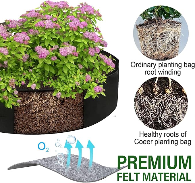 2-Pack 15 Gallon Grow Bags,Round Fabric Raised Garden Beds with 2 Handles,Durable Garden Planter Cloth Pots Container to Grow Vegetables for Outdoor Plants