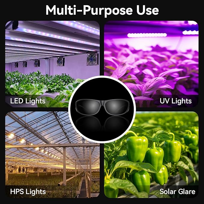 Indoor Hydroponics Grow Room Glasses with UV Protection for HPS, MH, LED Grow Lights
