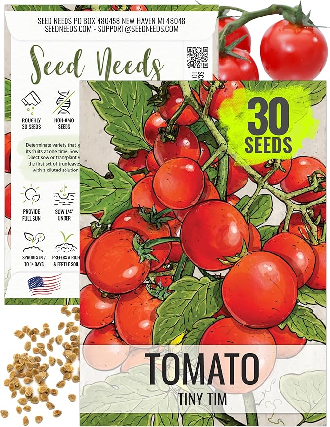 Seed Needs Tiny Tim Tomato Seeds for Planting Dwarf Cherry Tomatoes - Non-GMO Heirloom & Untreated Veggie Seed to Plant a Home Grown Outdoor Vegetable Garden (1 Pack)