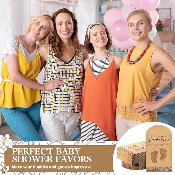 Fumete 50 Pack Baby in Bloom Seed Packets Baby Shower Party Favor for Guest Envelopes Kraft with Clear Window Resealable Seed Organizer Storage Bag for Gender Reveal Party, No Seeds(Footprints)