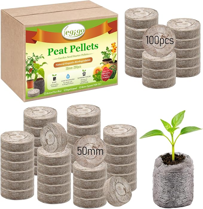 Legigo 100 PCS 50mm Peat Pellets Seed Starter Soil, Compressed Seed Starting Pods Plant Starter Soil Pods Plugs for Seedlings, Peat Pods for Starting Seeds, Herbs Tomatoes Flowers and Vegetables