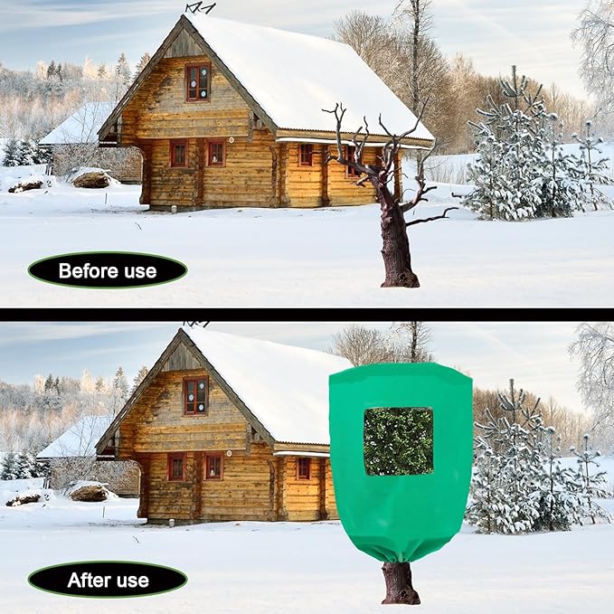 CMINGJ Plant Frost Protection Covers with Viewing Window, 47.2" x 70.8", 2.06oz/yd², Reusable Drawstring Tree Cover, Winter Tree Blanket with Zipper for Plants, Frost Protection Cloths Green (2 Pack)