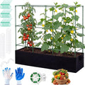 BreezeHug Garden Tomato Cages with 46 Gallon Grow Bags, 51" Height Adjustable Square Plant Support Trellis Large Steel Plant Tower Stakes for Climbing Vegetables Cucumber Squash Pea Flowers Fruits