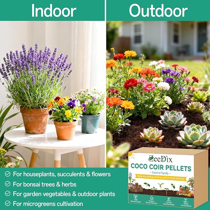 ZeeDix 200pcs(30mm) Coco Coir Pellets Potting Soil Indoor Plants, Compressed Coconut Coir Soil Pellets Seed Starting Pellets Discs for Planting Flowers Bonsai Herbs Plants and Vegetables