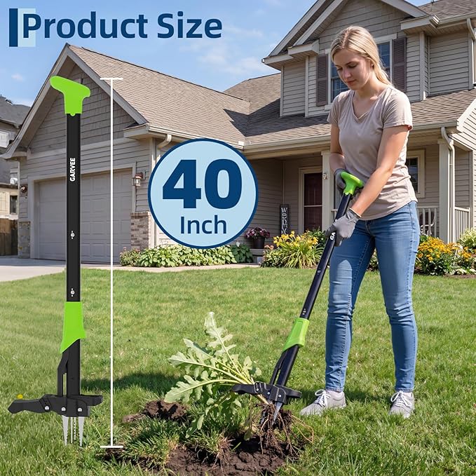 Garvee Stand Up Weed Puller with Ejector - Long Handle with Easy-Eject Easily Remove Weeds Without Bending, Pulling, or Kneeling.