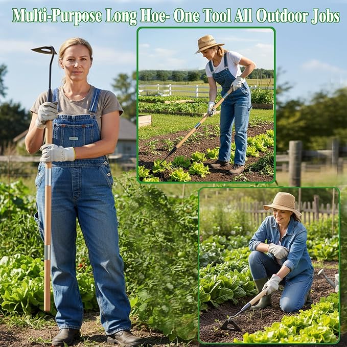 Gardening Tools Hollow Hoe, All-Steel Hardened Hollow Hoe with 55 Inch Long Handle, Sharp Edge Garden Weeding Tools, Garden Weeder Tool Shovel Weed Puller for Backyard Loosening Farm Planting Weeding
