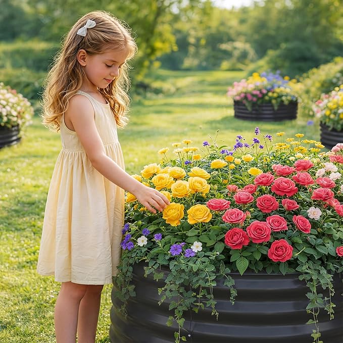 Land Guard Galvanized Raised Garden Bed 2Pcs, Planter Raised Garden Beds Outdoor, Round Clearance Raised Garden Beds for Gardening Vegetables (Gray)
