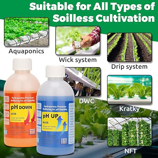 ORAPXI Professional Hydroponics pH Up and Down Control Kit, Adjust & Stabilize pH for Nutrient Solutions, Ideal for Soilless Gardening, Indoor Plant Growing, Aquaponics & DWC Systems (2 x 8.45oz)