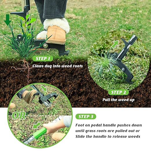 4-Claw Weed Puller Tool Stand Up Heavy Duty, 39'' Long Weeding Tool with Long Handle Stainless Steel Claws Gardening Weed Pulling Tool for Lawn and Garden