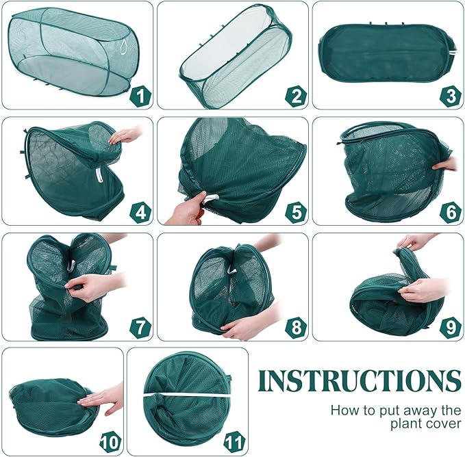 4 Pcs 39" x 18" x 16" Pop up Garden Mesh Plant Cover Outdoor Plant Protector Garden Row Raised Bed Cover with Ground Nails Crop Cage Net for Seedlings Vegetable Fruit Herbs (Dark Green)
