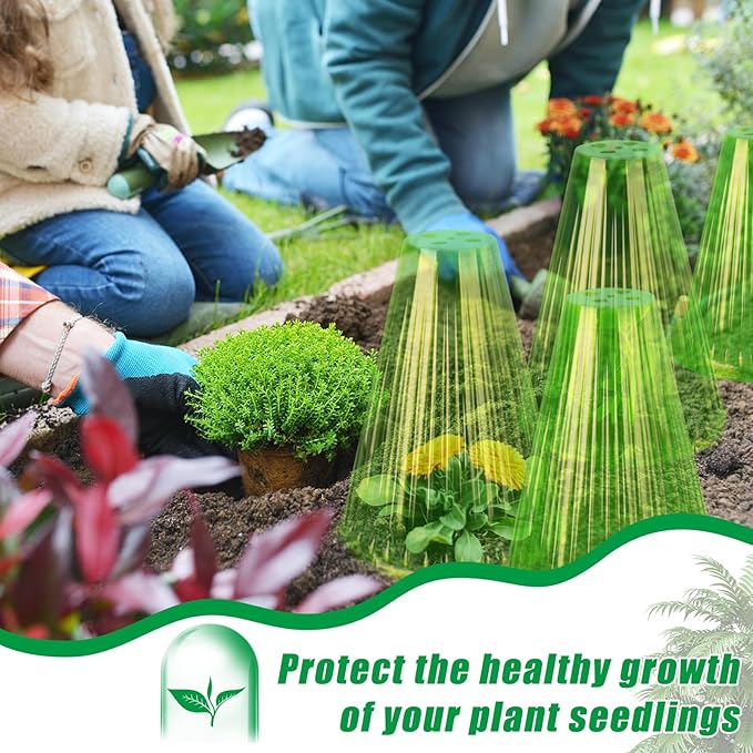 20 Pack Garden Cloches for Plants, Reusable Bell Plant Cover, Plant Covers Protectors from Animals Snails Birds Chickens Insect, 9.18" H X 7.56" D (Green)