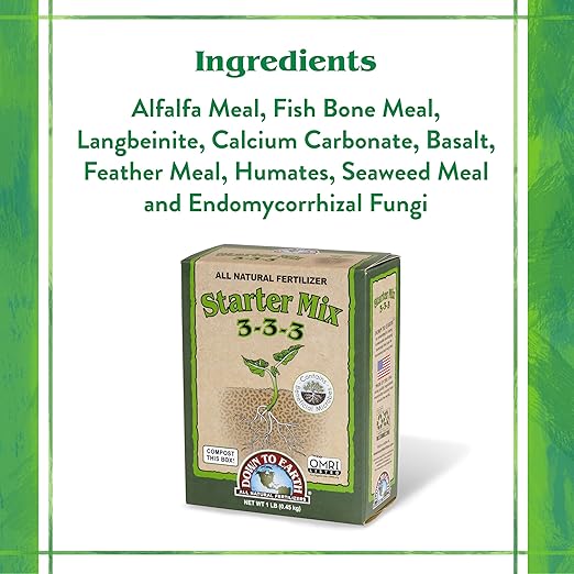 Down To Earth All Natural Fertilizers Organic Starter Mix - Plant Food for Starts, Transplants, New Gardens, Containers 3-3-3, 1 lb