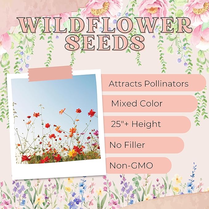 Wildflower Seed Packets Bee Kind Party Favors (Pack of 30) - Bee Friendly & Pollinator Wildflower Seed for Planting Gardening