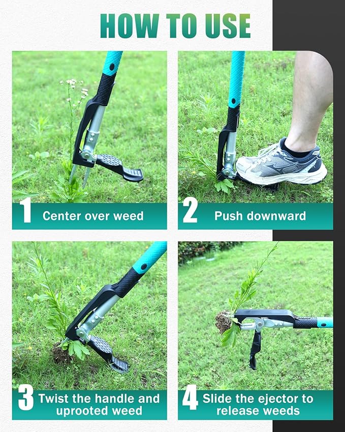 Breeze Touch Stand Up Weed Puller 39" with 4-Claw Hardened Steel Head, Heavy Duty Long Handle Weed Removal Tool for Lawn & Garden, Removes Deep-Root Weeds Like Dandelion & Crabgrass