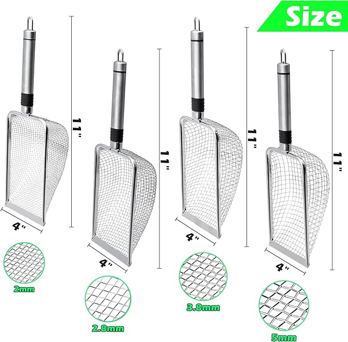 4Pcs Soil Sifter for Gardening, Mesh Stainless Steel Sieve Sifter with Handle(2/2.8/3.8/5mm), Portable Garden Sifter for Soil Rocks Sand Compost Dirt