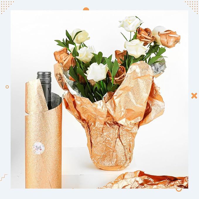 10 PCS Foil Wrap for Potted Plant, 19.7×19.7 inches Rose Gold Floral Foil Plant Pot Covers, Matte Texture Wrapping Paper for Christmas Plant Pot, Foil Wrapping Paper for DIY Flower Pot (Rose gold)