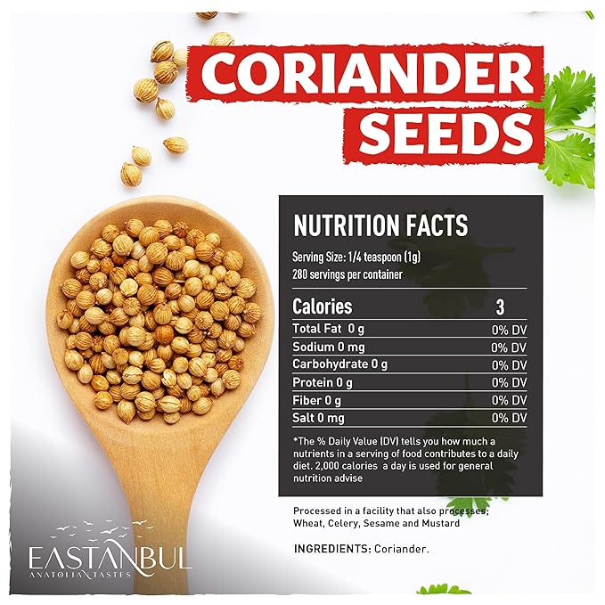 Eastanbul Coriander Seeds Whole, 9.9oz, Cilantra, Coriander for Cooking, Pickling Spice, Canning, Biltong, Cornbeef Brisket, Corriander Tea, AKA Dhania & Chinese Parsley Seeds, Vegan