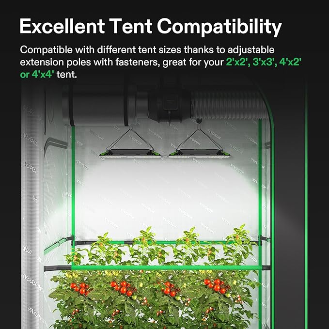 VIVOSUN Grow Tent High CFM Kit, Green Pole Range of 24"-48", Suitable for 2'x2', 3'x3', 4'x2' and 4'x4' Grow Tent, 4-Pack
