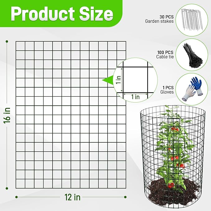 8 Pack Plant Protectors from Animals, 16"x 12" Wire Plant Protector, Wire Cages for Plants with Stakes and Cable Ties, Metal Plant Cages for Plants, Vegetables, Flowers