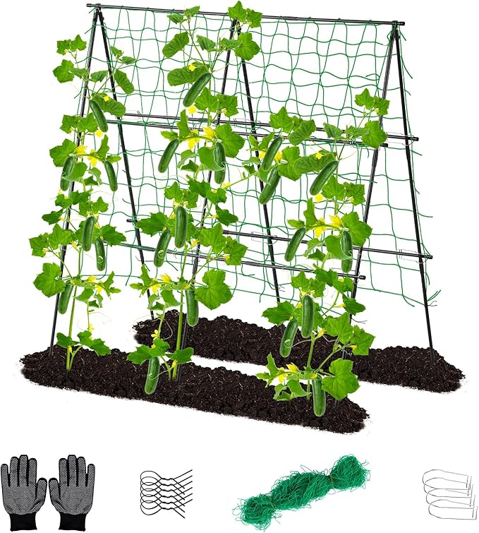 Lalahoni Cucumber Garden Trellis A Frame Trellis for Raised Bed, Plant Support for Flower Vine Grape Vegetable Fruit, Black