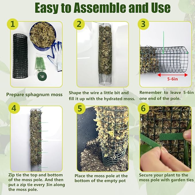 4 Pack Metal Moss Pole, 24" Moss Poles for Plants Monstera, Stackable Sphagnum Moss Pole for Plants Work with Sphagnum Moss(4 Pack 24")