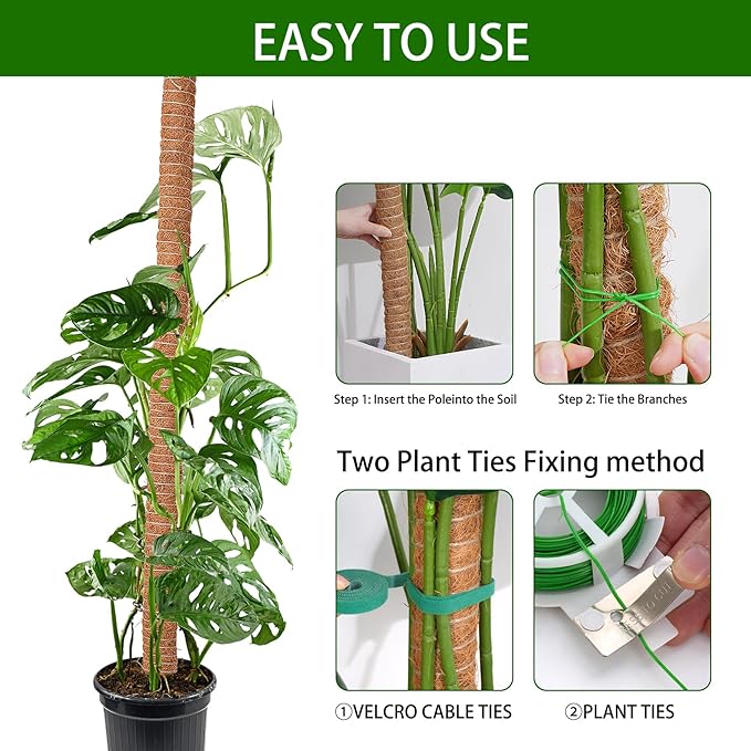 3 Pack 50 Inch Bendable Moss Pole Monstera Plant Support for Climbing Plants Indoor DIY Tall Moss Ploles Made of Coco Coir Sticks Support Stakes for Pothos Philodendron Potted Plants to Grow Upwards