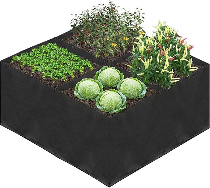 32 Gallon Fabric Raised Garden Bed, 2x1x1ft Large Garden Grow Bag Outdoor 4 Grids Planter Box Felt Planting Container for Growing Tomatoes Potatoes Plants Flowers, Black(1, Small)