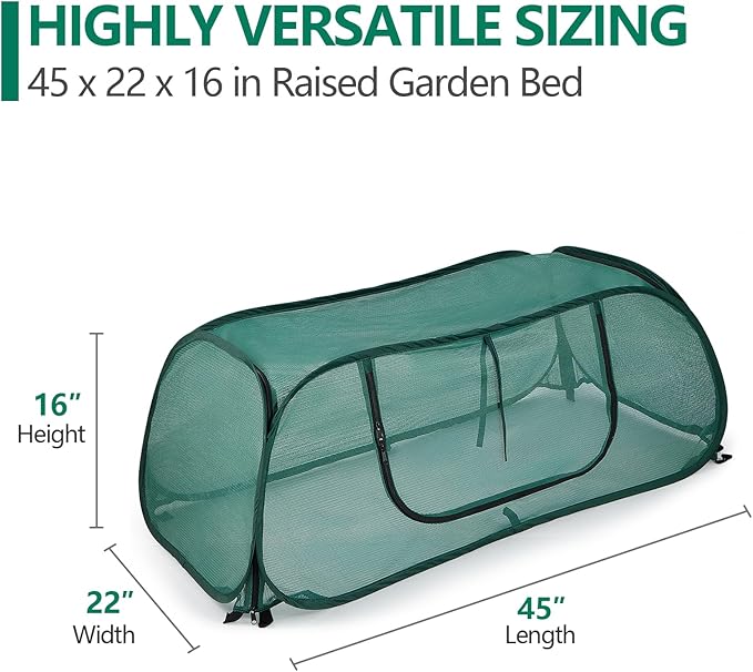 Garden Bed Cover, Mesh Netting Tent, Crop Cage for Raised Bed ,- 30% Sunblock Shade Cloth with Metal Anchoring Spikes - Protects Plants Against Birds and Small Animals - 45"x22"x16"(H)