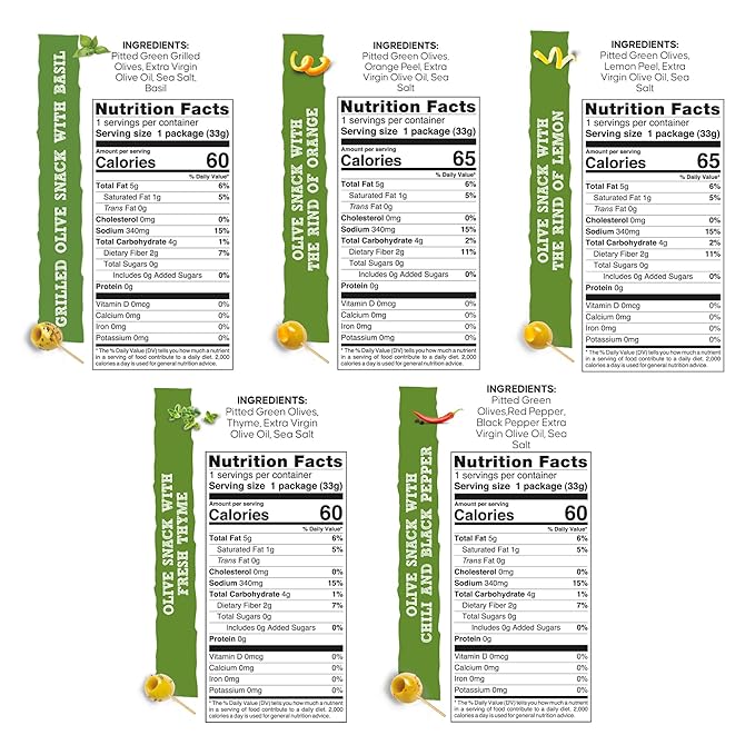 Nutruit Olives Snacks - Pitted Olives (Variety Box) - Fresh Harvest Aegean Green Olives - Vegan, Non-GMO, Gluten Free, Kosher, Paleo, Sugar Free - Premium Packs with Wooden Stick - 1.2oz (Pack of 20)