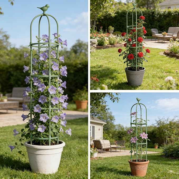 Garden Obelisk Trellis for Climbing Plants Outdoor, 4 FT Garden Trellis Plastic Coated Metal Plant Support for Indoor Outdoor, Tall Decorative Trellis for Roses, Flowers, Vines, Potted Plants