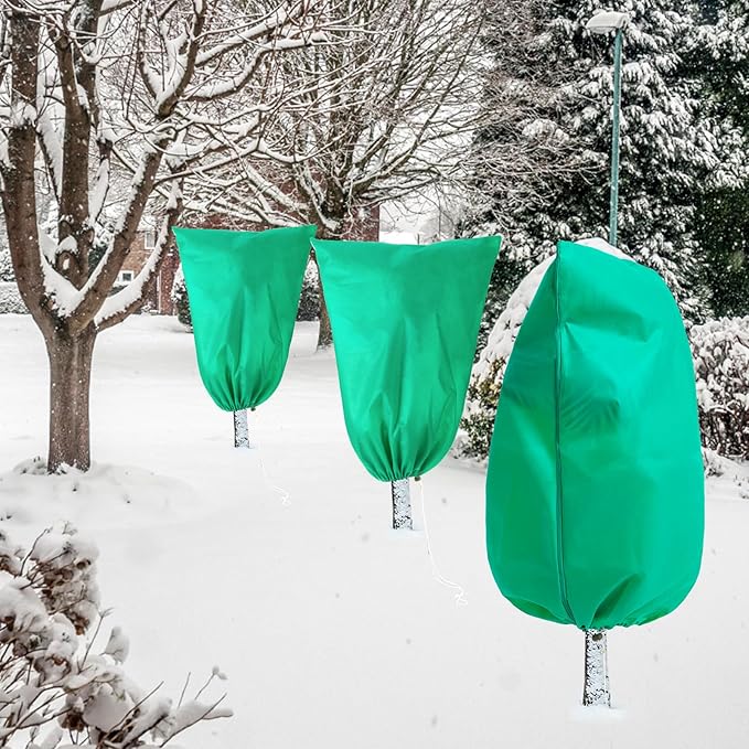 Homimp Plant Covers Freeze Protection, 4 Pack Frost Covers with Zipper Drawstring (71" x 47.3") Plant Protection Cover Bags for Outdoor Winter Frost Cold Weather Shrubs Trees Jacket Covers(Green)