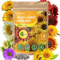 15+ Varieties 5000+ Sunflower Seeds for Planting, 4 Oz Heirloom Non-GMO Sunflower Mix Seeds to Plant (Giant Mammoth, Dwarf) Garden Variety Pack, High Germination, Attracts Pollinators
