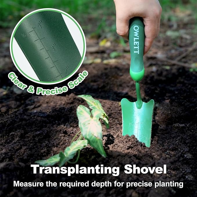 Garden Trowel with Measurements, High-Hardness Small Hand Shovel with Soft Ergonomic Handle, Rustproof Potting Trowel Gardening Hand Tools for Digging, Planting, Transplanting, Weeding