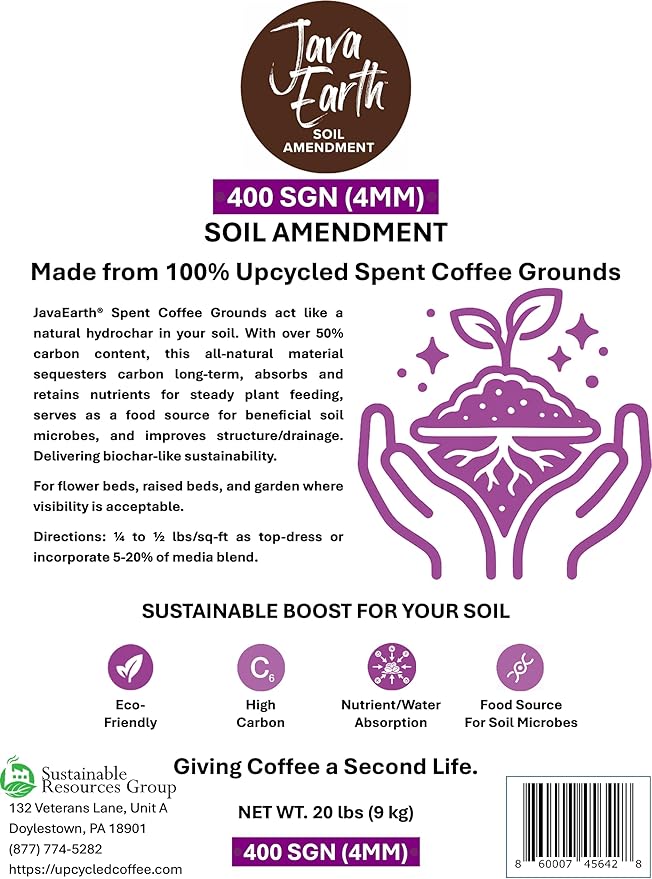 400 SGN (4MM) - Java Earth Soil Amendment, Dry Spent Coffee Grounds, 20 lbs (9.072kg)