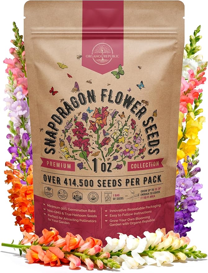 414,500+ Snapdragon Flower Seeds Pack 1 oz - Non-GMO Heirloom Snapdragon Seeds for Planting Indoor & Outdoor Gardening, Flower Seed for Home and Garden in Individual Packet, Floral Perennial Mix