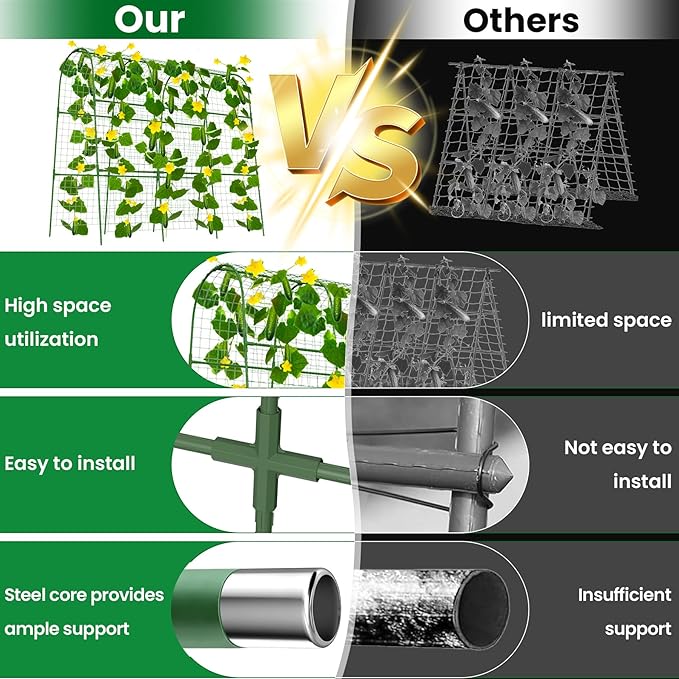 Cucumber Trellis for Raised Bed 32" L x 48" H, U-Shape Garden Trellis for Climbing Plants Outdoor, Metal Arch Trellis for Vegetables, Plant Support for Tomato Pea Zucchini Grape Flowers