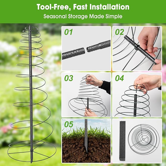 Trellis for Climbing Plants, 45” Metal Spiral Frame Pea Trellis with Center Pole, Adjustable Vine Plant Tower Supports for Outdoor Beans,Cucumbers,Vegetable,Flowers,Pots,Garden Raised Bed,12” Dia
