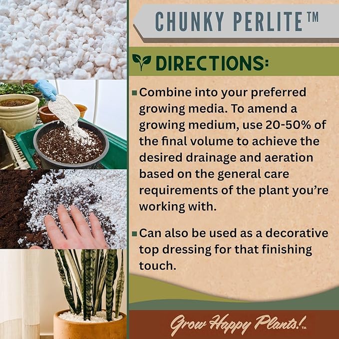 Sol Soils Chunky Perlite for Plants - Lightweight, All-Natural Volcanic Glass Soil Amendment to Improve Drainage & Aeration – 2 Quarts