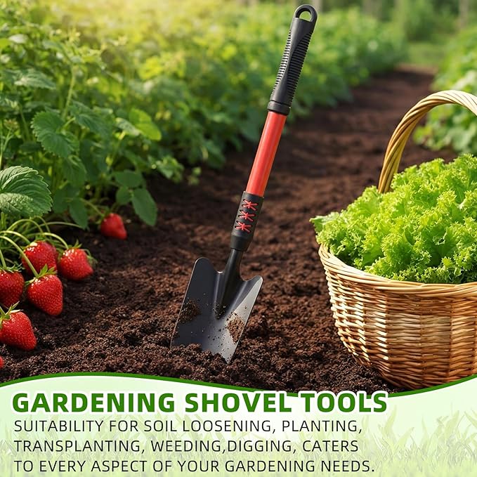 6 Pcs Small Garden Shovel for Digging 16.93'' Long Handle Garden Hand Shovel Metal Hand Trowel Spade for Planting Gardening Farm Lawn Yard Beach Home Shop