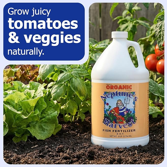Neptune's Harvest Fish Fertilizer (2-4-1) - Organic Liquid Plant Fertilizer - Fish Hydrolysate for Vegetables, Flowers, Fruit, Trees, Grass - Indoor and Outdoor Plant Food (Gallon)
