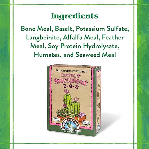 Down To Earth All Natural Fertilizers Organic Cactus & Succulent Mix - Plant Food for Cactuses, Agaves, Aloes, Jades, and Yuccas 2-4-8, 5 lb