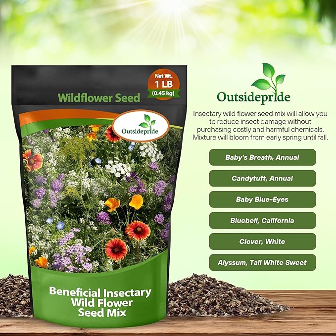 Outsidepride Insectary Wildflower Seed Mix - 1 lb Combination of Deep-Rooted Perennial & Fast Growing Annual Wildflower Seeds for Attracting Beneficial Insects & Enhancing Biodiversity