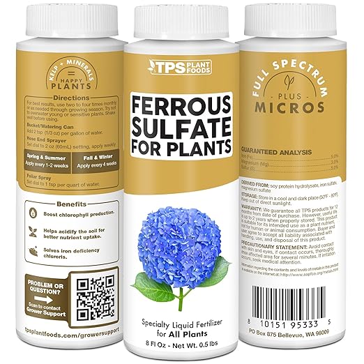 Ferrous Sulfate for Plants – Liquid Iron Supplement for Greener Leaves, Improved Chlorophyll Production & Reduced Yellowing, 1 Gallon