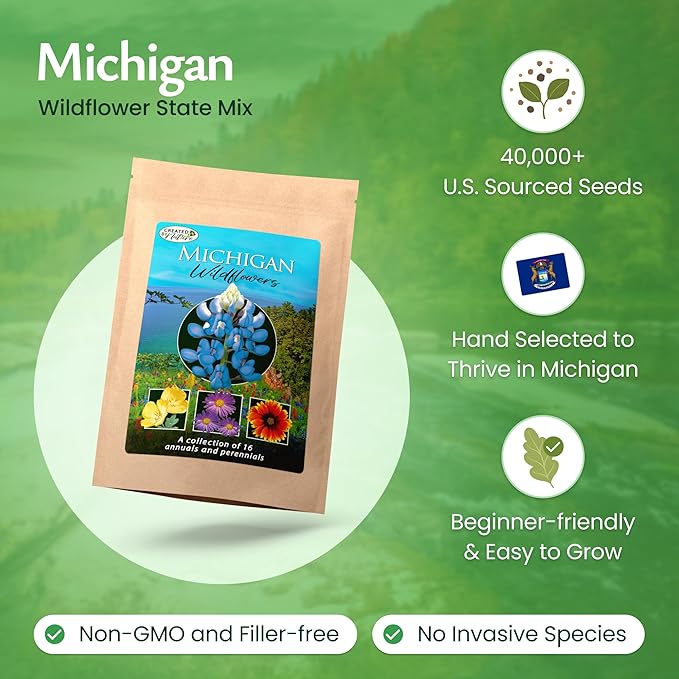Created By Nature Michigan Wildflower Seed Mix, 16 Flower Varieties, 40,000 Seeds