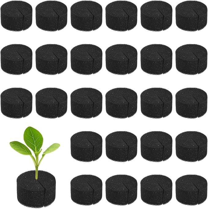 30-Pack Hydroponics Sponges, 1.97 Inch Growing Media Cylindrical Sponges for Planting Gardening Tool/Grow Seedlings/Home Vegetable Flower, Soilless Cultivation Seedling [Black]