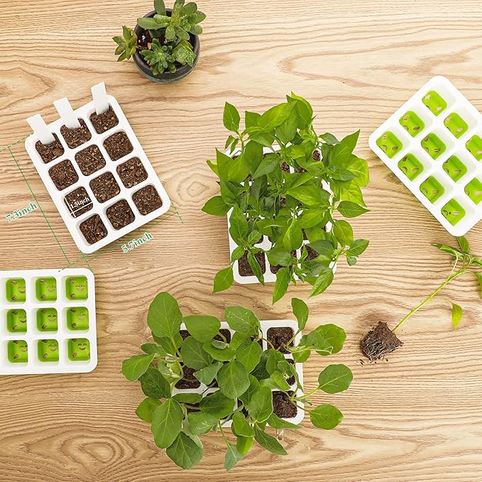 Ryscam 6pcs Reusable Seed Starter Kit, 72 Cells Seed Starter Trays, Silicone Seedling Starter Trays for Starting Plant Seeds with Flexible pop-Out Cells, Indoor Gardening Plant Germination Trays