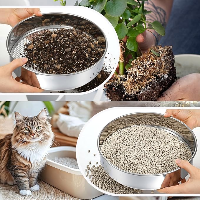 4 PCS Sifter for Rocks, 10 Inch Soil Sifter for Gardening with 3, 6, 9, 12 mm Stainless Steel Sifting Screen Round Rock Crusher for Sifting Sand, Soil, Stones Compost and Cat Litter