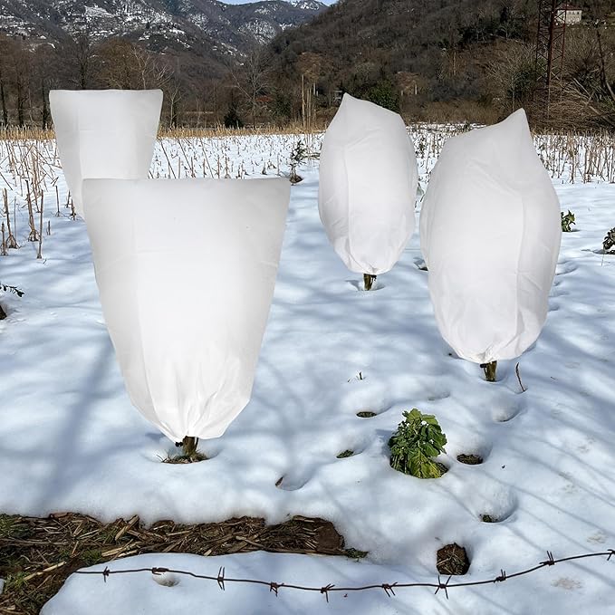 2 Pack Plant Covers Freeze Protection for Winter, 47.2"×31.5" Frost Cloths for Outdoor Plants Cold Weather Blankets with Drawstrings