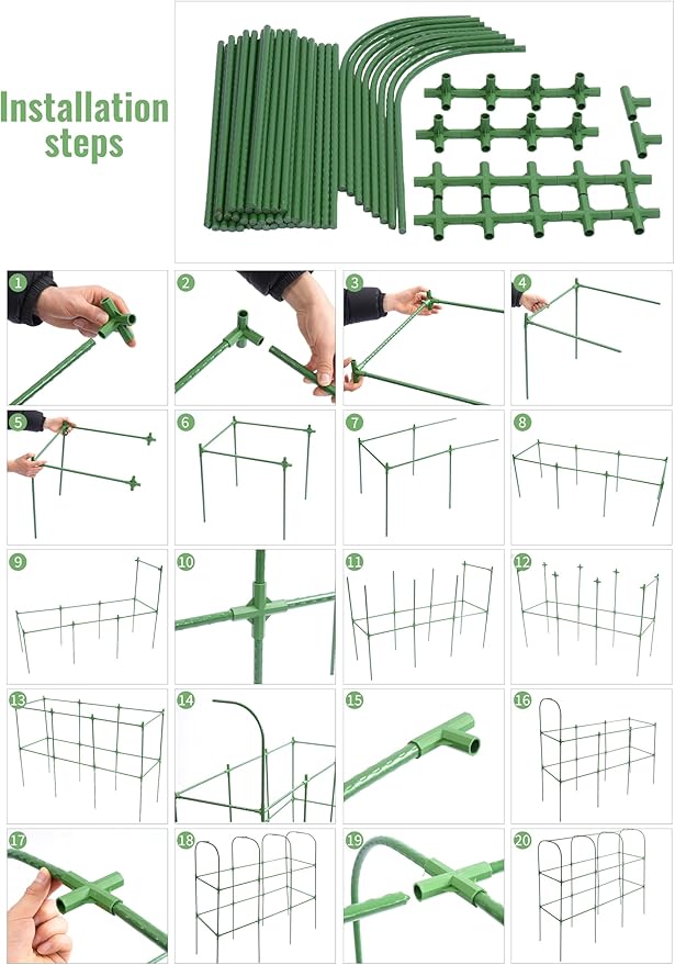 Cucumber Trellis with Raised Garden Bed Metal U-Frame Plant Support with Grow Bags and Climbing Net Garden Trellis for Climbing Plants Cucumber Vegetable Tomato Grape Pea, 50.4 × 17.7 × 51.2 Inch